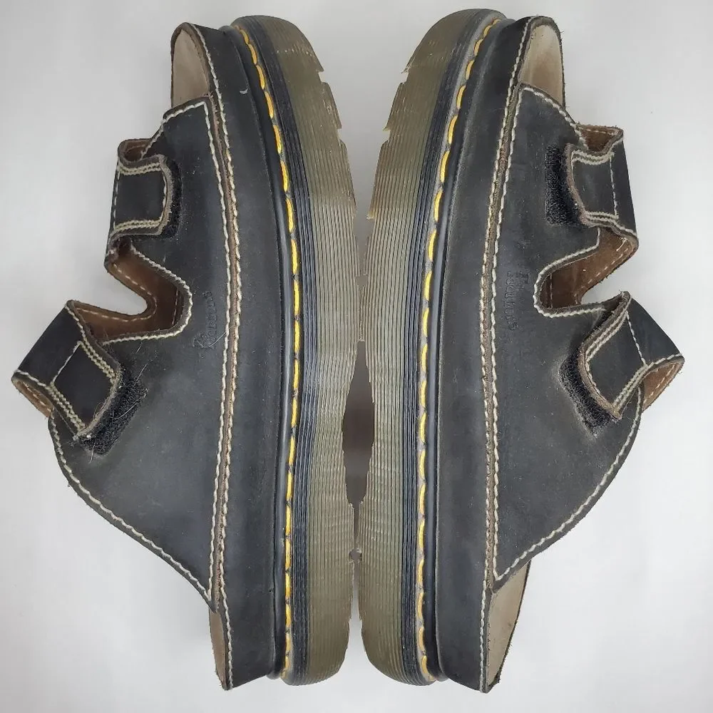 Dr Martens Men's Black Leather Sandals with Velcro Straps Size 12